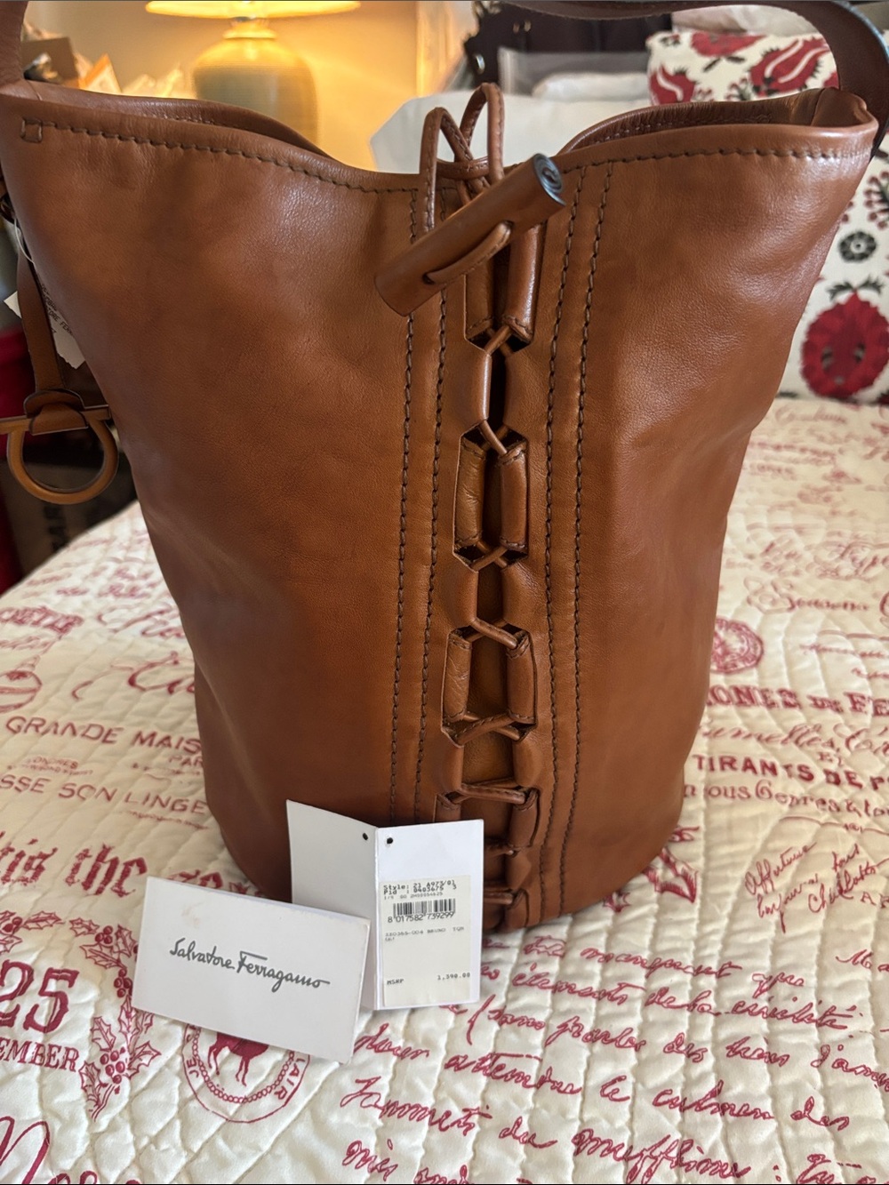 Authentic Vintage Salvatore Ferragamo Cognac Brown Leather Hobo/Bucket Bag